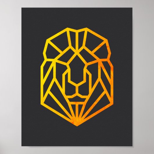 モダン動物抽象芸術金ゴールド幾何学ライオンアート ポスター (正面)