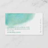 モダン化粧ティール(緑がかった色)水彩タイポグラフィ 名刺 (裏面)