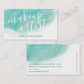 モダン化粧ティール(緑がかった色)水彩タイポグラフィ 名刺 (正面/裏面)