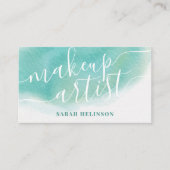 モダン化粧ティール（緑がかった色）水彩タイポグラフィ 名刺 (正面)