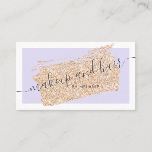 モダン化粧ヘア金ゴールドグリッターラベンダーフレーム 名刺 (正面)