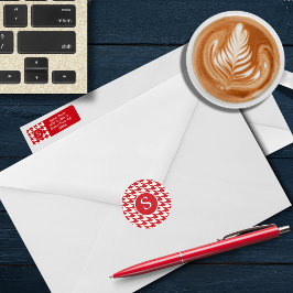 モダン千鳥格子のさくらんぼレッド&ホワイトモノグラム ラウンドシール