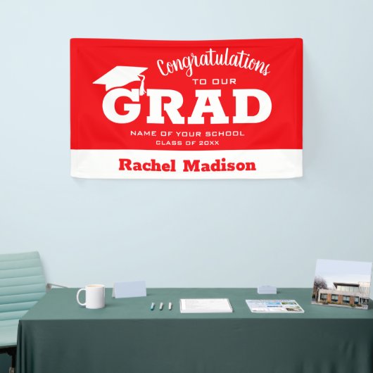 モダン卒業おめでとう赤と白 横断幕 (トレードショー)