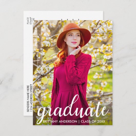 モダン卒業かわいらしパーティー写真招待状WS インビテーションポストカード (正面/裏面)