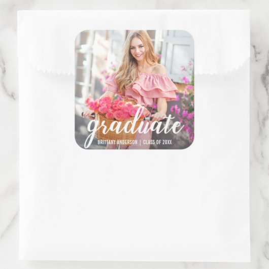 モダン卒業かわいらし発表写真 スクエアシール (バッグ)