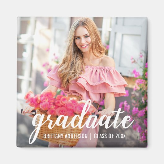 モダン卒業かわいらし発表写真Sq マグネット (正面)