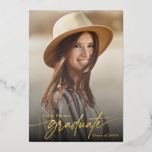 モダン卒業エレガントパーティーの写真 箔招待状 (正面)