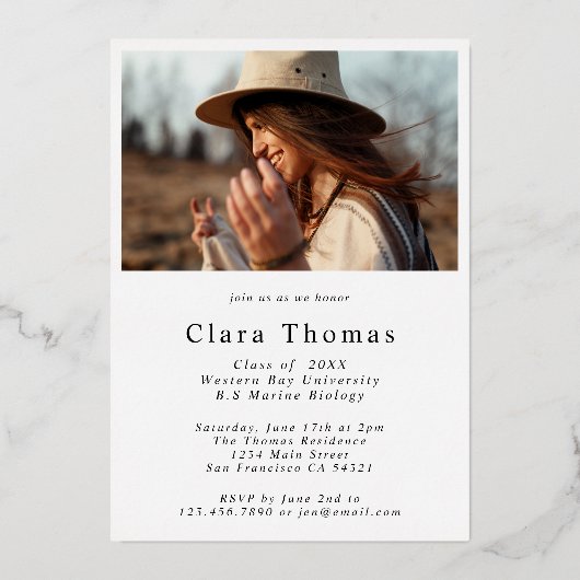 モダン卒業エレガントパーティーの写真 箔招待状 (裏面)