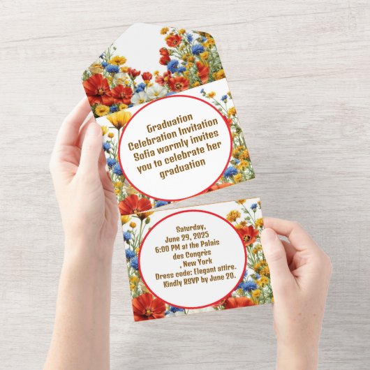 モダン卒業エレガント党招待状 オールインワン招待状 (貼ってはがせる)