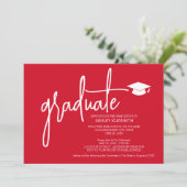 モダン卒業カスタムトレンディーMCMパターン赤 招待状 (スタンド正面)