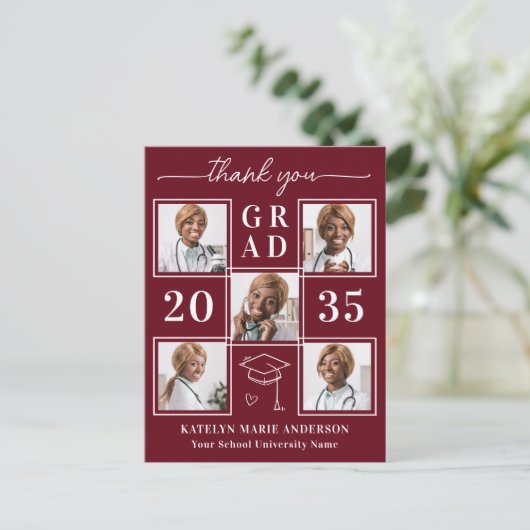 モダン卒業カスタム6枚写真コラージュありがとう ポストカード (スタンド正面)