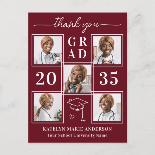 モダン卒業カスタム6枚写真コラージュありがとう ポストカード (正面)