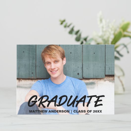 モダン卒業カッコいい発表フォトカード 案内状 (スタンド正面)