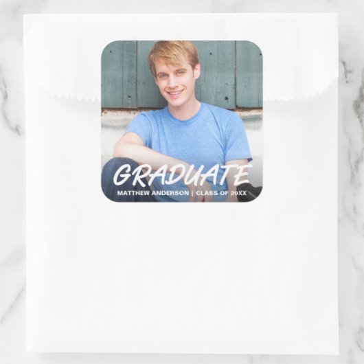 モダン卒業カッコいい発表写真 スクエアシール (バッグ)