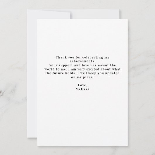 モダン卒業シンプルカスタム写真卒業 サンキューカード (裏面)