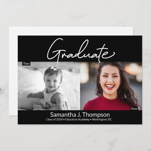 モダン卒業スクリプト　Then and Now 卒業写真 案内状 (正面/裏面)