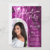 モダン卒業ピンクマゼンタグリッターシックなスクリプト 招待状 (正面)