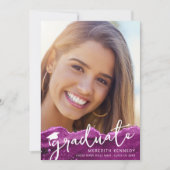 モダン卒業ピンクマゼンタグリッターシック文字 案内状 (正面)