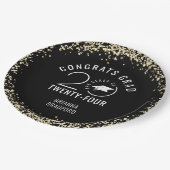 モダン卒業ブラックフェイク金ゴールドグリッター ペーパープレート (アングル)