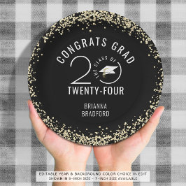 モダン卒業ブラックフェイク金ゴールドグリッター ペーパープレート