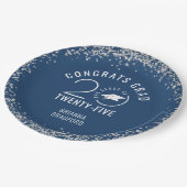 モダン卒業ブルーフェイクシルバーグリッター ペーパープレート (アングル)