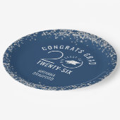 モダン卒業ブルーフェイクシルバーグリッター ペーパープレート (アングル)