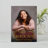 モダン卒業ミニマル2写真金ゴールド 箔招待状 (立ち正面)