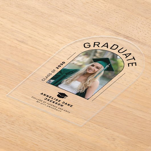 モダン卒業写真の卒業発表 アクリル招待状 (レイダウン)