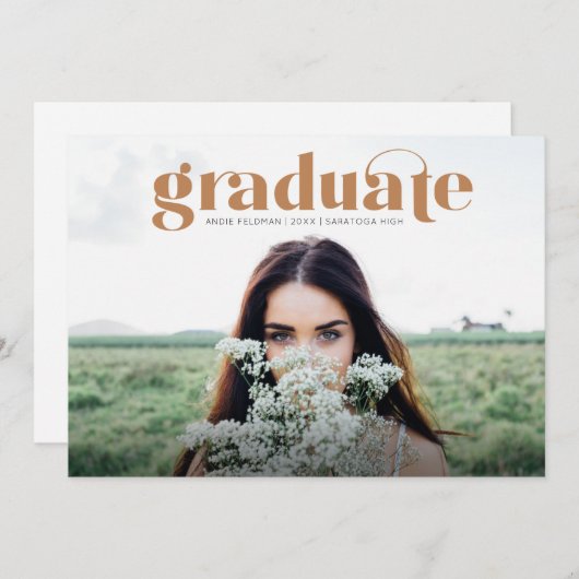 モダン卒業写真の完全卒業の発表 案内状 (正面/裏面)