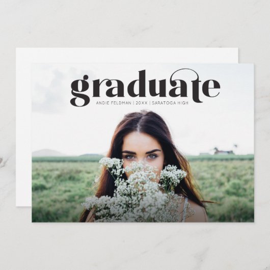 モダン卒業写真の完全卒業の発表 案内状 (正面/裏面)