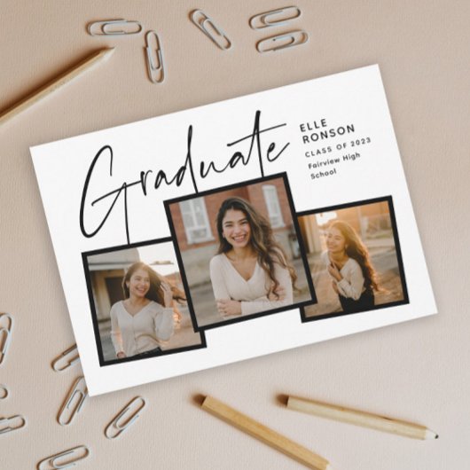 モダン卒業写真コラージュ 招待状