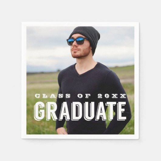 モダン卒業写真パーソナライズされた卒業 スタンダードカクテルナプキン (正面)