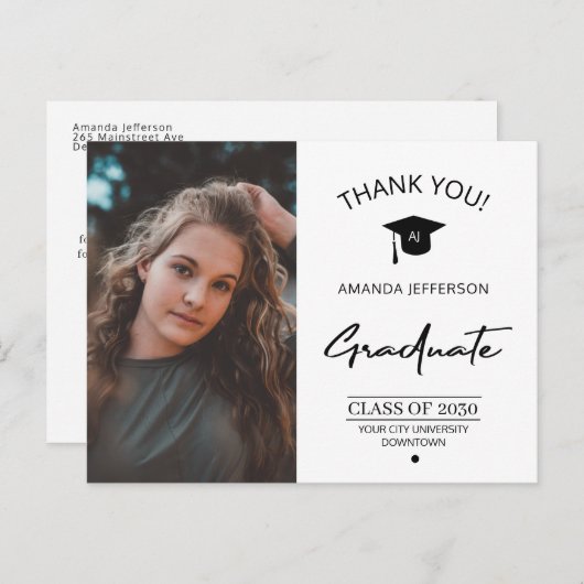 モダン卒業写真感謝してい卒後 ポストカード (正面/裏面)