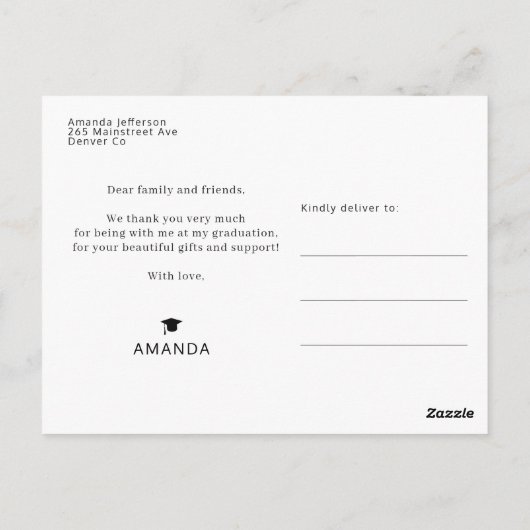 モダン卒業写真感謝してい卒後 ポストカード (裏面)