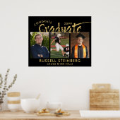 モダン卒業写真3枚金ゴールドブラシタイポグラフィ ポスター (キッチン)