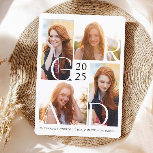 モダン卒業写真4枚シンプル卒業 招待状