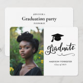 モダン卒業写真 | スクリプトエレガント 招待状 (正面/裏面)