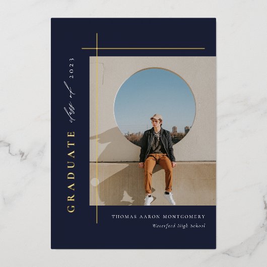 モダン卒業写真 箔招待状 (正面)