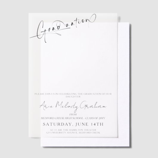 モダン卒業式のミニマル ベラム紙招待状 (オフセット)