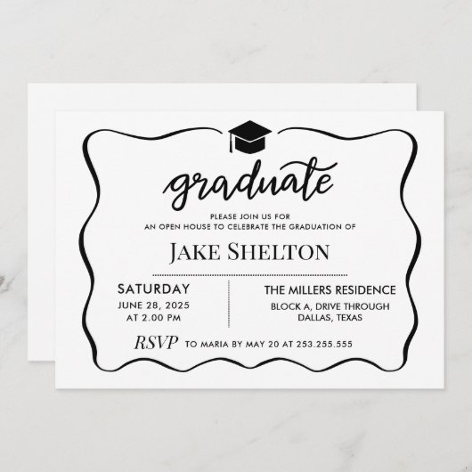 モダン卒業式ハットオープンハウス 招待状 (正面/裏面)