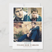 モダン卒業式ミニマル3写真のお知らせ 招待状 (正面)