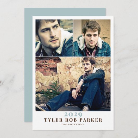 モダン卒業式ミニマル3写真のお知らせ 招待状 (正面/裏面)