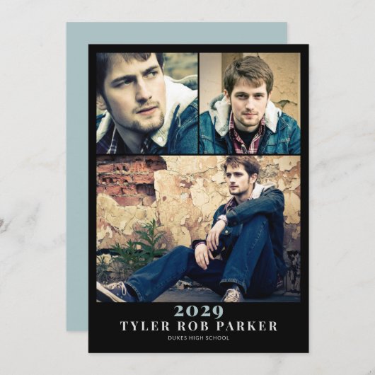 モダン卒業式ミニマル3写真のお知らせ 招待状 (正面/裏面)