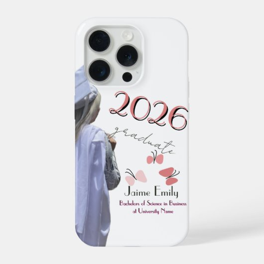 モダン卒業式 2026 ピンク 写真 iPhoneケース (裏面)