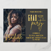 モダン卒業書台本 |写真パーティー 箔招待状ポストカード (正面)