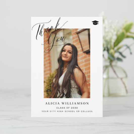モダン卒業生のエレガント写真卒業 サンキューカード (スタンド正面)
