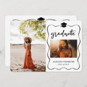 モダン卒業生のカジュアル脚本 招待状 (正面/裏面)