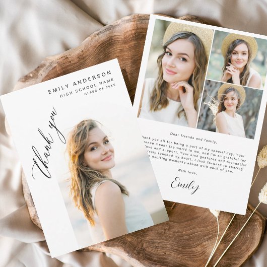 モダン卒業生のシンプル写真卒業 サンキューカード