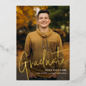 モダン卒業生のシンプル写真卒業 箔招待状 (正面)