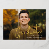 モダン卒業生のシンプル写真卒業 箔招待状 (正面)